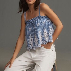 Maeve Blue and White Eyelet Tank